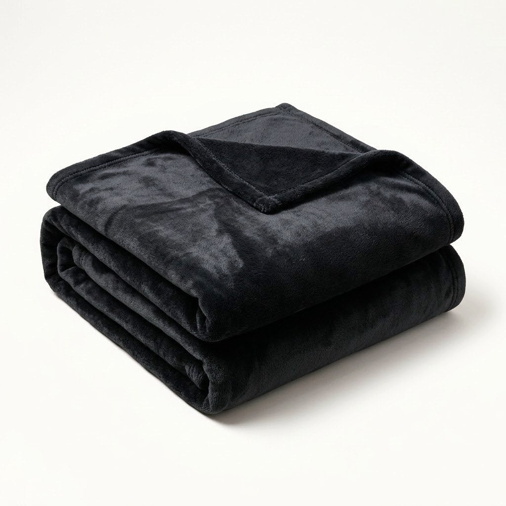 Folded charcoal plush EachPaw dog blanket.